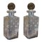 20th Century Cut Glass Decantars and Stoppers on Wood Metal and Brass Framed Tantalus, Set of 3 10