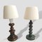 Portuguese Wooden and Metallic Bedside Table Lamps, 1980s, Set of 2 1