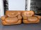 Vintage Cognac Leather Sofa and Armchairs by Sapporo for Mobil Girgi, Italy, 1970s, Set of 3 2