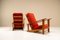 Dutch Beech and Vermillion Upholstery Lounge Chairs attributed to Groenekan 1950s, Set of 2, Image 3