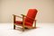 Dutch Beech and Vermillion Upholstery Lounge Chairs attributed to Groenekan 1950s, Set of 2 5