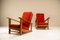 Dutch Beech and Vermillion Upholstery Lounge Chairs attributed to Groenekan 1950s, Set of 2 1