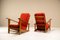 Dutch Beech and Vermillion Upholstery Lounge Chairs attributed to Groenekan 1950s, Set of 2, Image 2
