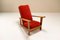 Dutch Beech and Vermillion Upholstery Lounge Chairs attributed to Groenekan 1950s, Set of 2 4