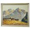 Alpine Landscape with Tyrolean Mountain Village, Early 1900s, Oil on Cardboard, Framed 1