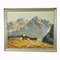 Paesaggio alpino con paese di montagna tirolese, inizio XX secolo, olio su cartone, con cornice, Immagine 2