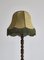 Dark Stained Pine with Green Silk Fringed ShadeFloor Lamp, Denmark, 1930s 3