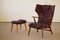 Teak Wingback Lounge Chair & Stool from Madsen & Schubell, 1950s, Set of 2 16
