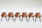 Mid-Century French Modern Tonneau Brown Leather & Metal Dining Chairs by Pierre Guariche for Maison Du Monde, 1950s, Set of 6 3