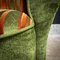 Midcentury Design Velvet Fabric Corner Sofa - Green with Orange Stripes 9