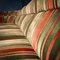 Midcentury Design Velvet Fabric Corner Sofa - Green with Orange Stripes 7
