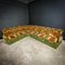 Midcentury Design Velvet Fabric Corner Sofa - Green with Orange Stripes 1