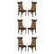 Antique Jacobean Revival Dining Chairs in Hand-Carved Walnut and Brown Leather, 1840, Set of 6, Image 1