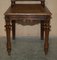 Antique Jacobean Revival Dining Chairs in Hand-Carved Walnut and Brown Leather, 1840, Set of 6, Image 6