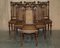 Antique Jacobean Revival Dining Chairs in Hand-Carved Walnut and Brown Leather, 1840, Set of 6 2