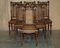 Antique Jacobean Revival Dining Chairs in Hand-Carved Walnut and Brown Leather, 1840, Set of 6, Image 2