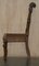 Antique Jacobean Revival Dining Chairs in Hand-Carved Walnut and Brown Leather, 1840, Set of 6, Image 16