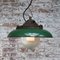 Vintage Industrial Green Enamel Cast Iron Holophane Glass Pendant Lamps 5