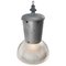 Lampes à Suspension Industrielles Vintage en Métal Gris et Verre Holophane Rayé Transparent 2