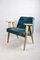 367 Lounge Chair in Blue Macau Velvet by Józef Chierowski, 1970s 6