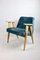 367 Lounge Chair in Blue Macau Velvet by Józef Chierowski, 1970s, Image 6