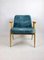 367 Lounge Chair in Blue Macau Velvet by Józef Chierowski, 1970s 9