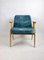 367 Lounge Chair in Blue Macau Velvet by Józef Chierowski, 1970s, Image 9