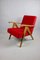 Red Armchair in Beech and Velvet, 1970s 7