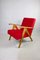 Red Armchair in Beech and Velvet, 1970s 5