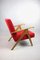 Roter Sessel aus Buche & Samt, 1970er 9