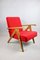 Red Armchair in Beech and Velvet, 1970s 1