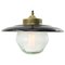 Vintage Frosted Glass Pendant Lights in Brass and Black Enamel 4