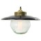 Vintage Frosted Glass Pendant Lights in Brass and Black Enamel, Image 4