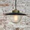 Vintage Frosted Glass Pendant Lights in Brass and Black Enamel 5