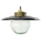 Vintage Frosted Glass Pendant Lights in Brass and Black Enamel 1