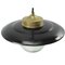 Vintage Frosted Glass Pendant Lights in Brass and Black Enamel 2