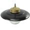 Vintage Frosted Glass Pendant Lights in Brass and Black Enamel, Image 2