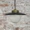 Vintage Frosted Glass Pendant Lights in Brass and Black Enamel 6