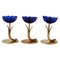 Art Glass Brass and Blue Candleholders by Gunnar Ander for Ystad Metall, 1950s, Set of 3 1