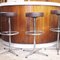 Vintage Semi Circle Wooden Slatted Bar with 3 Bar Stools, 1980s, Set of 4, Image 14