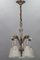 Art Deco French Brass Five-Light Chandelier with White Glass by Degué, 1930s, Image 2