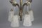 Art Deco French Brass Five-Light Chandelier with White Glass by Degué, 1930s 9