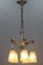 Art Deco French Brass Five-Light Chandelier with White Glass by Degué, 1930s, Image 4