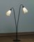 Swedish Black and Brass Double Shade Floor Lamp with White Fabric Shades, 1940s 4
