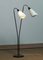 Swedish Black and Brass Double Shade Floor Lamp with White Fabric Shades, 1940s 7