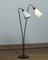 Swedish Black and Brass Double Shade Floor Lamp with White Fabric Shades, 1940s 6