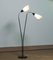Swedish Black and Brass Double Shade Floor Lamp with White Fabric Shades, 1940s 8
