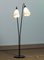 Swedish Black and Brass Double Shade Floor Lamp with White Fabric Shades, 1940s 9