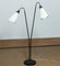 Swedish Black and Brass Double Shade Floor Lamp with White Fabric Shades, 1940s 1
