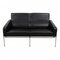 Two-Seater Airport Sofa in Patinated Black Leather by Arne Jacobsen for Fritz Hansen 1